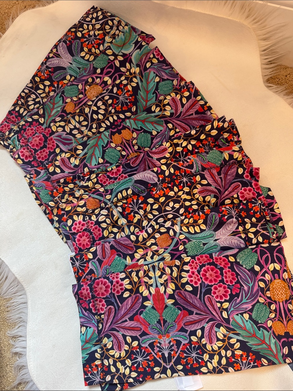 J. Crew Floral Print Cloth Napkins in Navy with Pink, Teal & Purple Accents